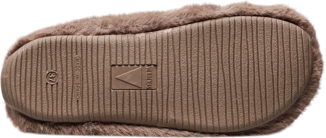 Hausschuh VERBENAS "YORK BUDAPEST", Damen, Gr. 35, wärmend, braun (dunkelbraun), Textil, unifarben, Basic, Schuhe Hausschuh, Homeslipper, Pantoffel, Wohlfühlschuh mit Logo-Schriftzug dunkelbraun 35, wärmend