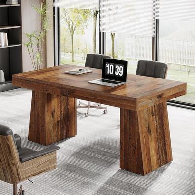 YUZHOU 55-Inch Executive Desk, Mid-Century Modern Home Office Desk