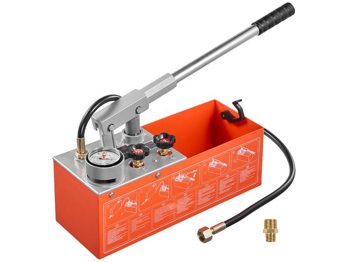 Pompe hydraulique VEVOR pour tests de pression\, pompe de test de pression de 7\,57 litres\, 0-60 bars\, double valve\, pompe manuelle avec manomètre et réservoir\, pour tuyaux\, canalisations\, systèmes de chauffage\, tests de pression et de fuite