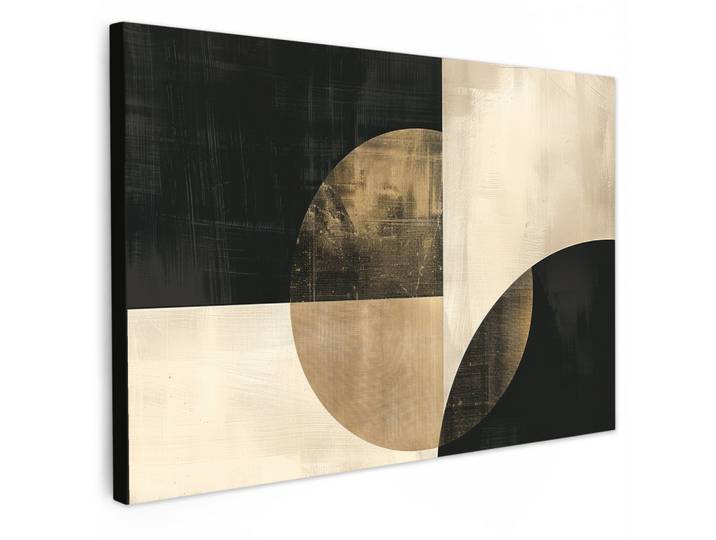 LEINWANDBILD Abstrakt - Geometrische Formen - Schwarz - Gold Gemälde 60x40 cm