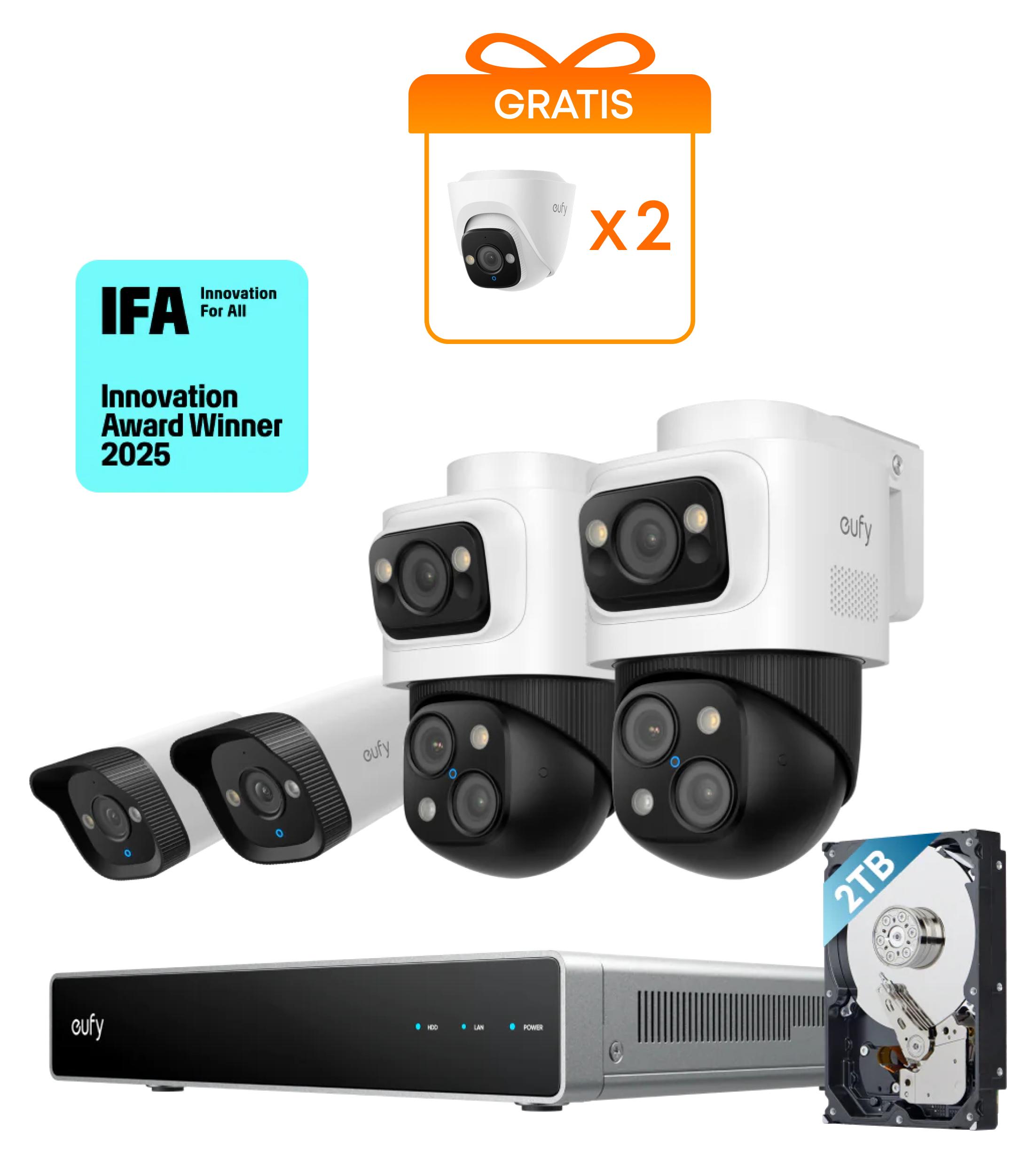 eufy PoE NVR Security System S4 mit 2× Bullet-PTZ-Kameras und 2× Bullet-Kameras