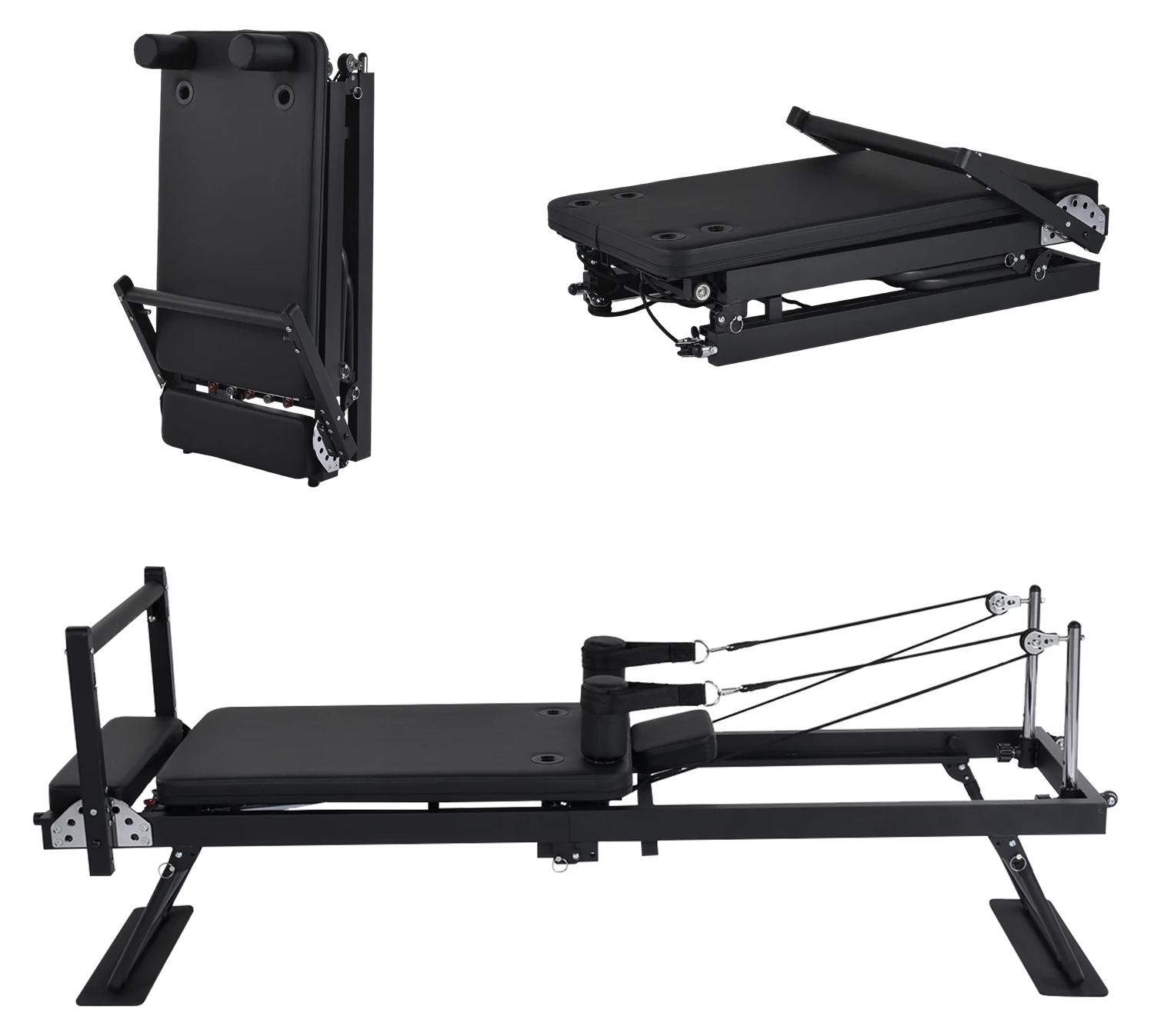 Pilates Reformer - Faltbares Pilatesgerät - Tragbar - Einstellbarer Widerstand - Gleichgewichtstraining - 136 kg Tragfähigkeit - Schwarz
