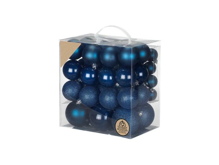 Laalu Weihnachtsornamente 54er-Set runde Ornamente dunkelblau Mix 4-8 cm, Dunkelblau, Kunststoff, Rund, 8x8x8 cm, Dekoration, Weihnachtsdekoration, Christbaumschmuck
