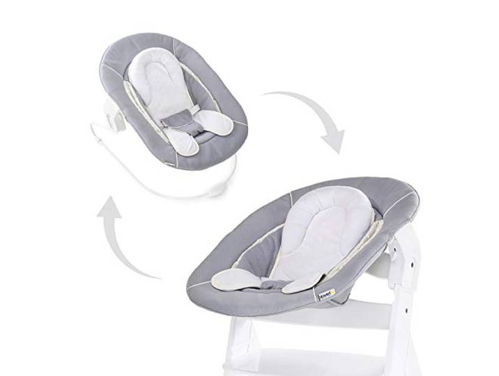 hauck Babywippe & Hochstuhlaufsatz, Alpha Bouncer 2in1 Grey Für Alpha+ & Beta+ hauck Hochstuhl, Neugeborenaufsatz ab Geburt bis 9 kg mit Sitzverkleinerer & 3-Punkt-Hüftgurt
