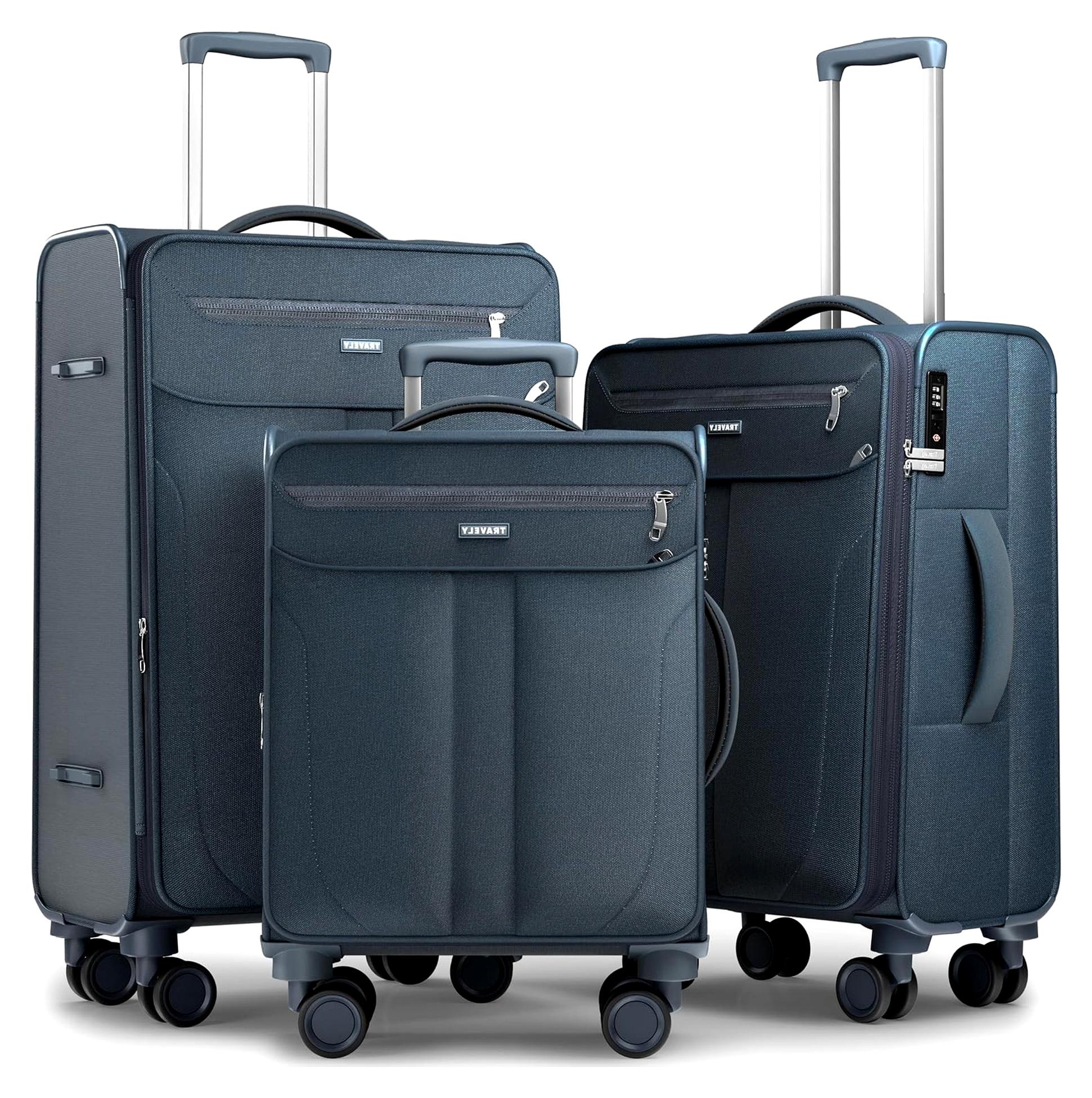 Stoffkoffer Set - 3 teilig Reisekoffer mit Rollen - Koffer Set bestehend aus Handgepäck Koffer 55x40x20, Koffer mittelgroß und Koffer groß - Trolley Weichschale extrem leicht