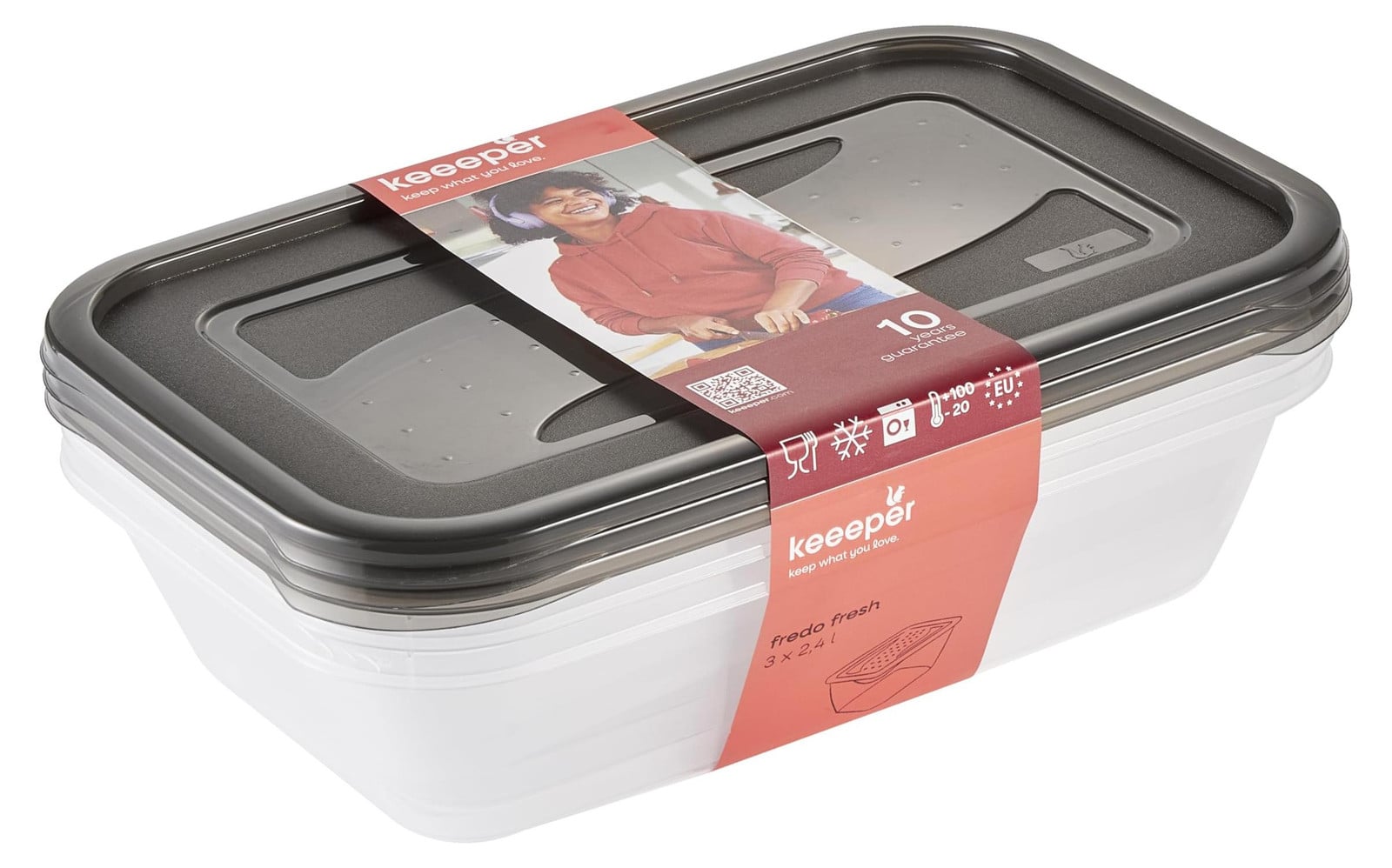 Keeeper Fredo Fresh Vershoudbox, 3 stuks, 2,4 liter, Rechthoekig