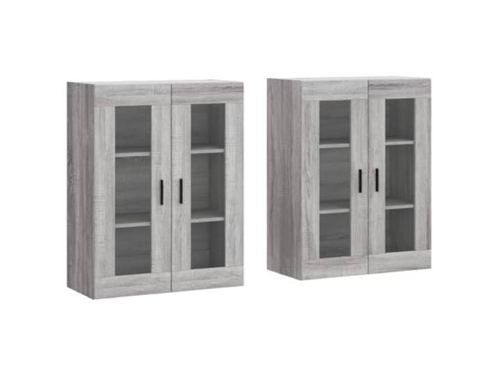 HKTMGDNG Wandschrank 2er-Set, Hängeschrank mit Glastür, Grau Sonoma Wandhängende Vitrine für Wohnzimmer oder Essbereich spart Stellfläche und zeigt Dekoration geschützt hinter Klarglas.