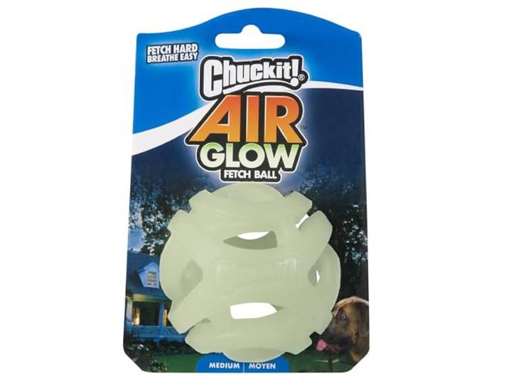 Chuckit! Air Glow Fetch Ball Medium - Glow in the Dark interactief ademend rubberen hondenspeelgoed, compatibel met launcher (1 stuks)