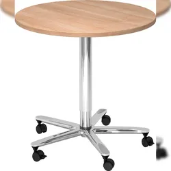 bümö Säulenhubtisch höhenverstellbar, Stehtisch Büro, Bistrotisch rund 80 x 80 cm - Besprechungstisch Nussbaum, Stehtisch Holz-Platte, Säule aus