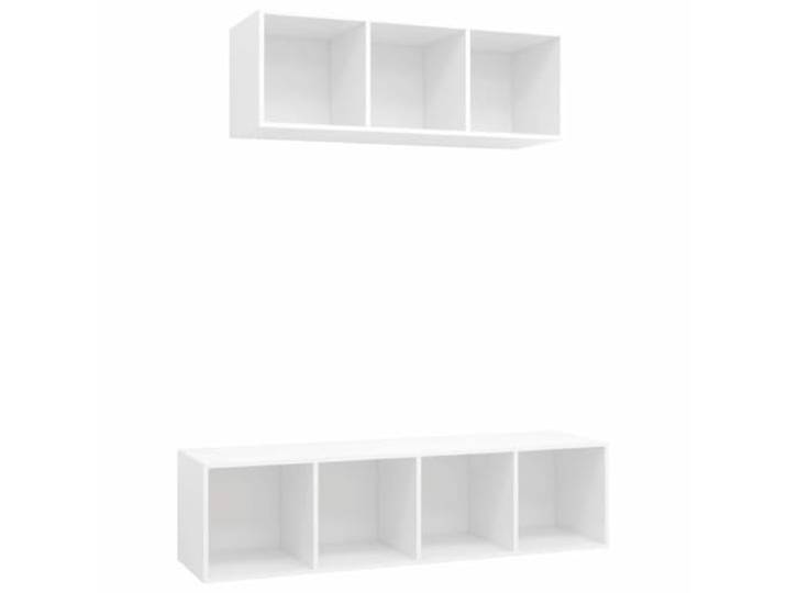 LMTYOENFG 2-tlg. TV-Schrank Set Wandmontage Weiß Holzwerkstoff Platzsparende Wandboards für Wohnzimmer und Schlafzimmer mit reichlich Stauraum für Receiver, Dekoration und Zubehör.