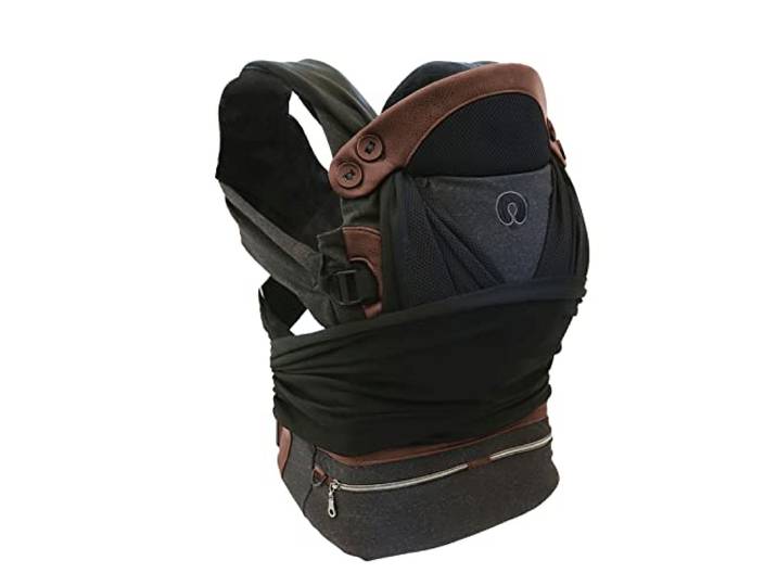 Boppy Babytrage Adjust Comfit, ergonomisch und sicher für Babys Hüfte und Rücken, Yoga-inspiriertes Material, atmungsaktive Netzeinsätze, schwarz, ab Geburt bis 15 kg