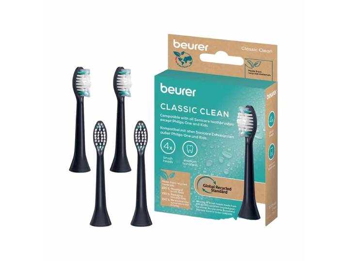 Beurer Classic Clean 4 Stück Bürstenkopf – Ersatzbürste/Zahnpflege Zubehör – schwarz