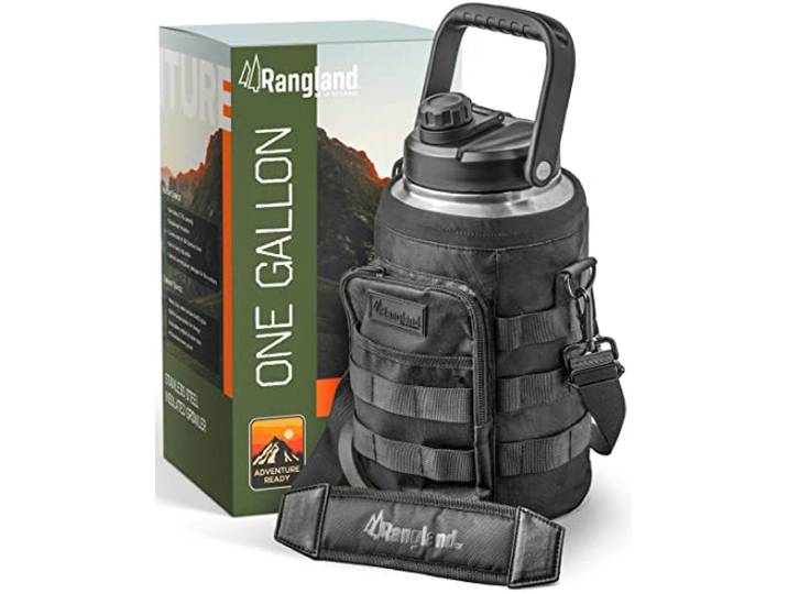 RANGLAND Isolierte 3,5 Liter Wasserflasche mit Hülle, Edelstahl, breite Öffnung, Growler mit taktischer Tragetasche, Isolierung für heiße/kalte Getränke (3,6 l)