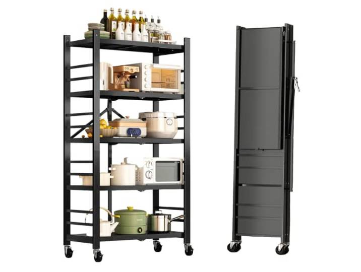 MAGIC SELECT Regal zu Lagern. Modulares Mehrzweckregal. Regal mit Rädern. Klappbares Standregal. Möbel für Küche, Bad, Schlafzimmer, Wohnzimmer mit 5 Ablagefächern.