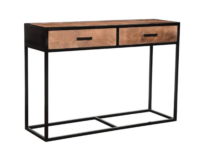 Natur24 Beistelltisch Sturdy Konsolentisch 120x35x80 cm Mangoholz Stahl Natur Schwarz