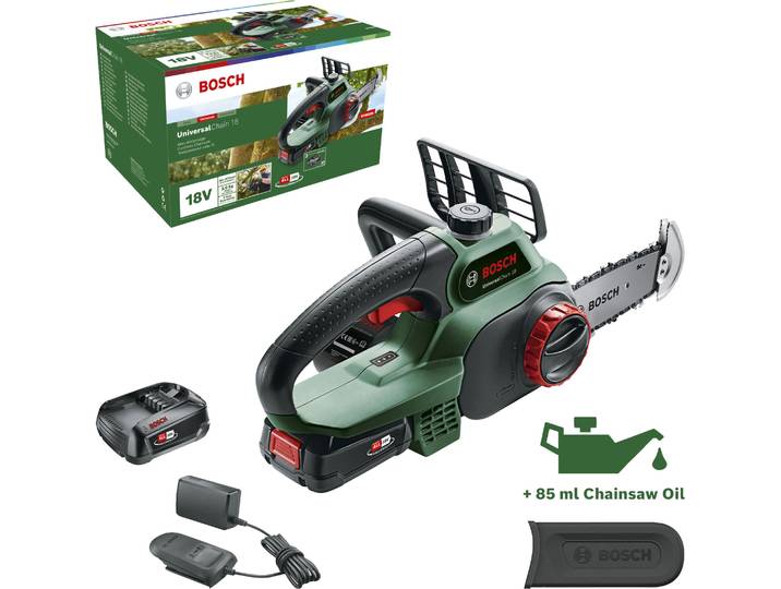Akku-Kettensäge BOSCH HOME & GARDEN UniversalChain 18 , grün, Kettensägen, Akku-Kettensäge, mit Akku und Ladegerät