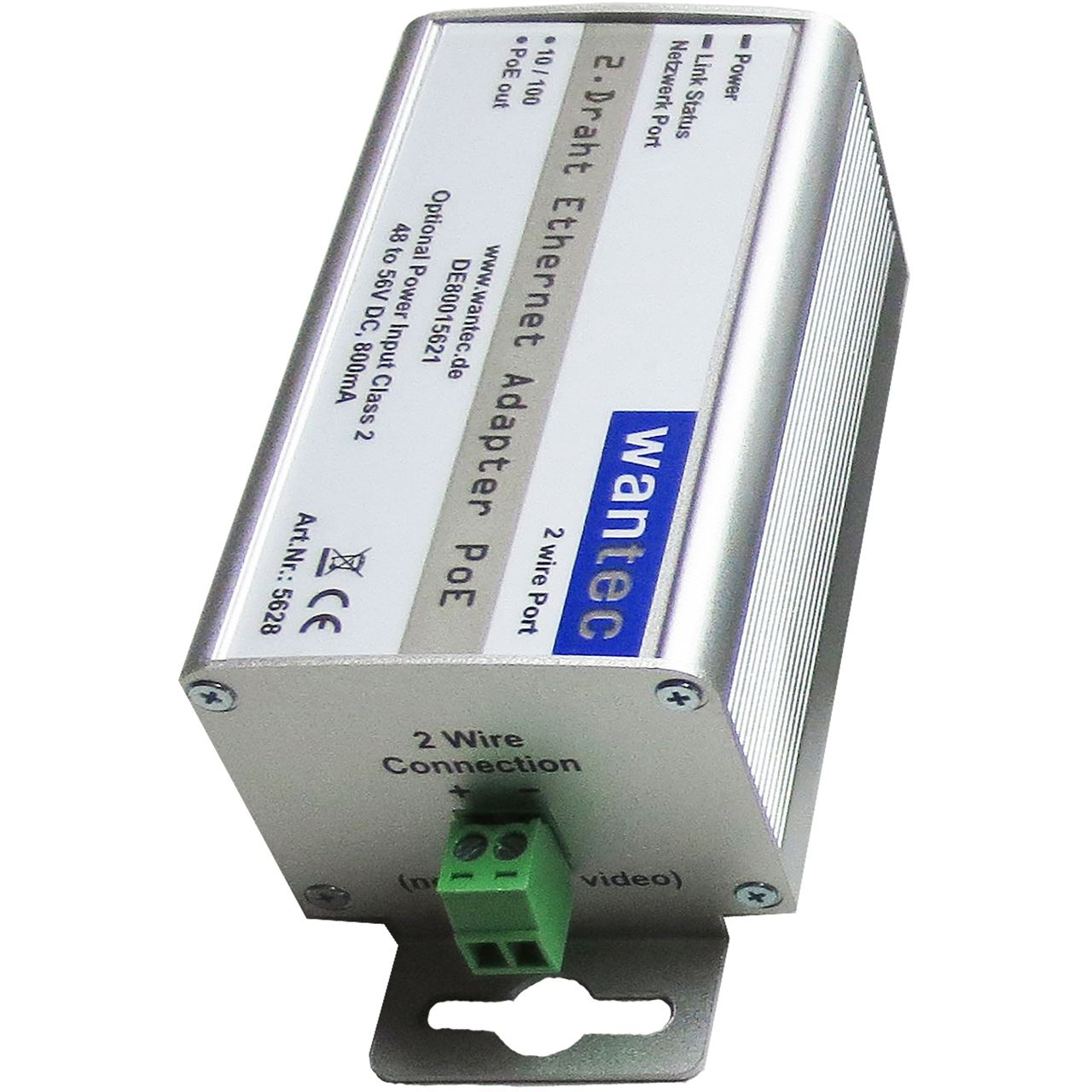 Wantec 2wIP 2-Draht Ethernet Adapter mit PoE / Schraubklemmen