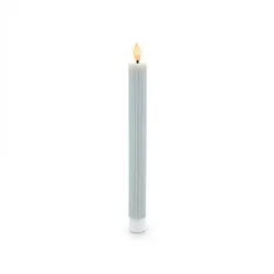 Relaxdays LED Stabkerzen, 4er Set, HxD: 25 x 2 cm, flackernde Flamme, Echtwachs, Rillen, flammenlose Kerzen, hellgrau