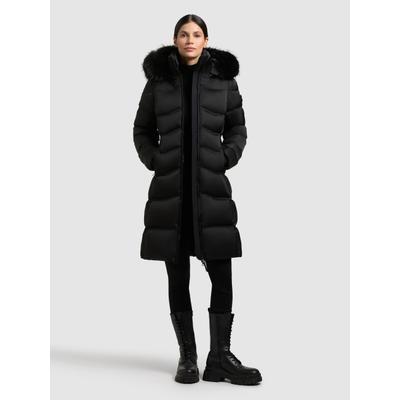 Steppmantel KHUJO "AKKIE", Damen, Gr. XXL, schwarz, Twill, 100% Polyester, unifarben, regular fit knielang, eingesetzt gerader Abschluss mit innenliegendem Gummizug, Mäntel Steppmantel