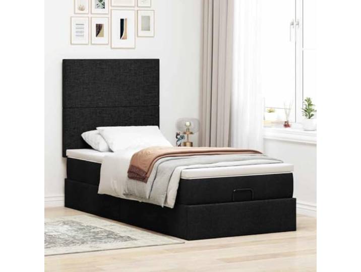 KTHLBRH Boxspringbett mit Matratze, Schwarz, 100 x 200 cm Taschenfedern, hydraulischer Aufzug, Polyestergewebe, inklusive Matratzenschoner