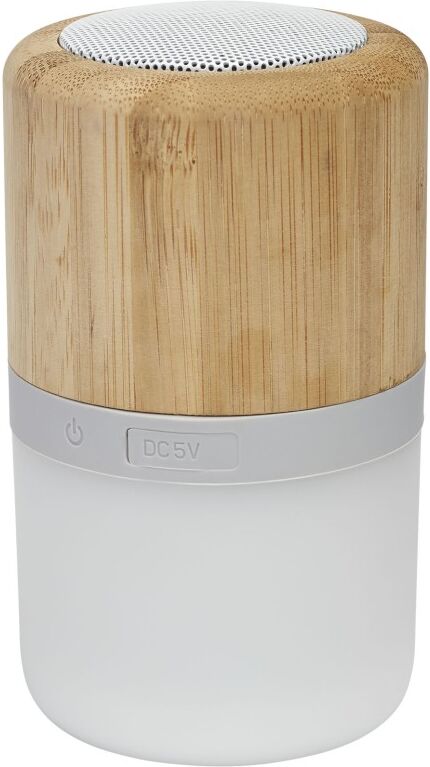 Enceinte Bluetooth publicitaire en bambou avec lumière Aurea naturel
