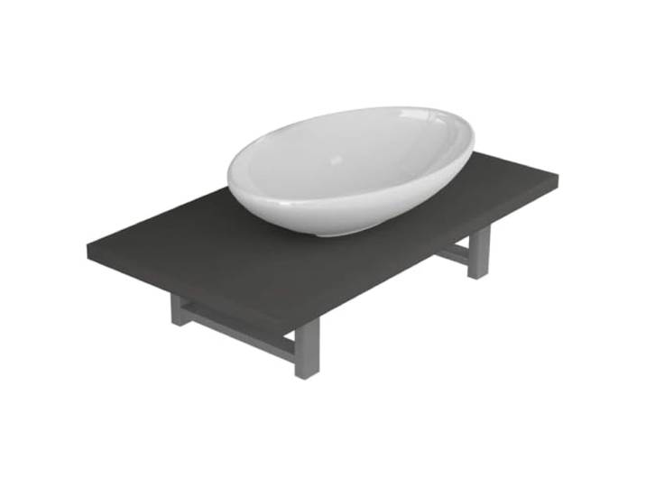 LMTYOENFG 2-TLG. Badmöbel Set Wandregal Grau 60cm Keramik Waschbecken Weiß Modernes Set aus Keramikwaschbecken und grauem Wandboard mit Metallhalterung für Badezimmer, Waschraum und Gäste-WC.