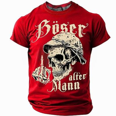 Herren Böser alter Mann T-Shirt Skull Mittelfinger Grafik mit 'Böser alter Mann' Druck olivgrünes Kurzarm Lifestyle Tee.