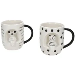 2er Set Katz & Maus Jumbotasse 400ml 3D-Motiv Keramik XL-Becher Kakao