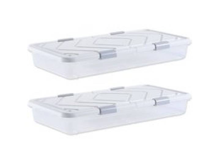 VEVOR Unterbettkommode Unterbettaufbewahrungsbox 2 Stk. Rollbar (101 x 51 x 15 cm) Unterbettbehälter mit Deckel & grauem Riegel, Aufbewahrungsbox Organizer für Kleidung Schuhe Decken Schlafzimmer