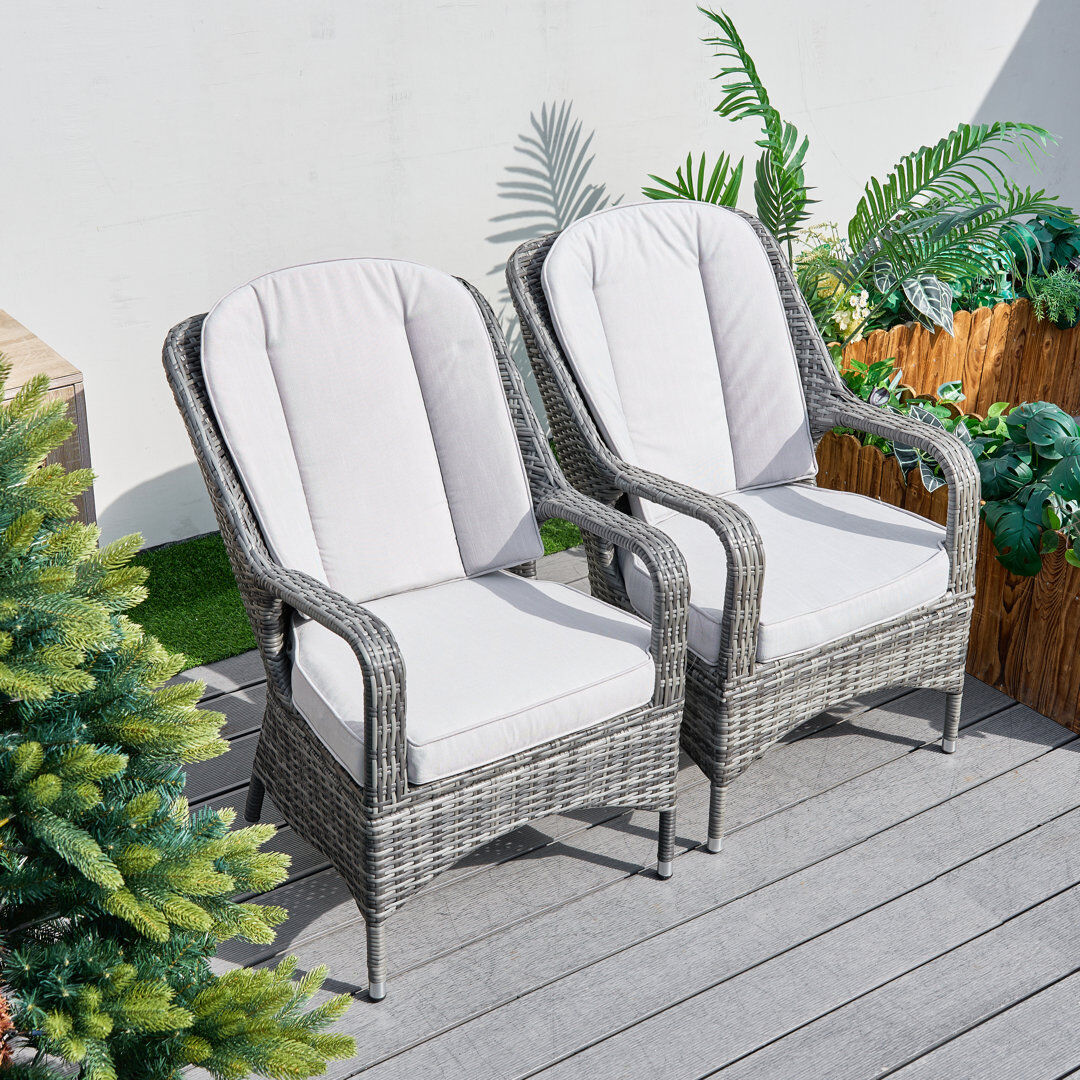 Lark Manor Glenna Patio Rattan Aluminum Dining Side Chair with Cushion Set of 2 Gray 25cm W X 30cm D