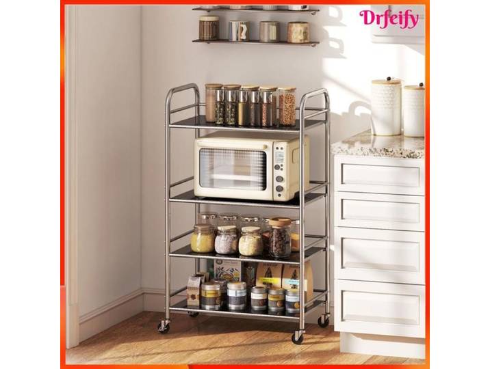Desserte cuisine - AKOZON - 12385 - 4 niveaux - Inox 201 - Roues avec freins