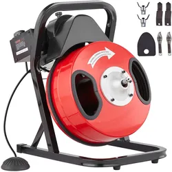 VEVOR Rohrreinigungsmaschine 50 FT x 1/2 Zoll, manuelle Rohrreinigungsspirale – mit 4 Schneidern und luftaktiviertem Fußschalter für 2 bis 4 Zoll Rohre