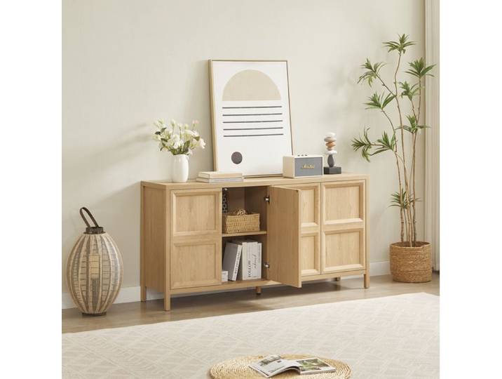 WOVREO buffet bas 160x40x80 cm 4 portes Tip-On Soft-Close MDF décor chêne clair