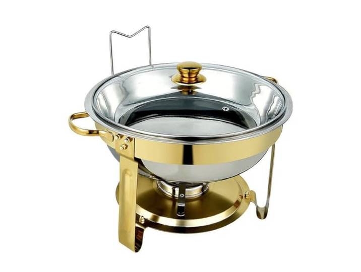 Runde Chafing Dish 4,5 l, Tiefe Pfannen aus Edelstahl Speisenwärmer Chafer Dish-Set for Buffets, Catering, Partys und Veranstaltungen mit Brennstoffhalter
