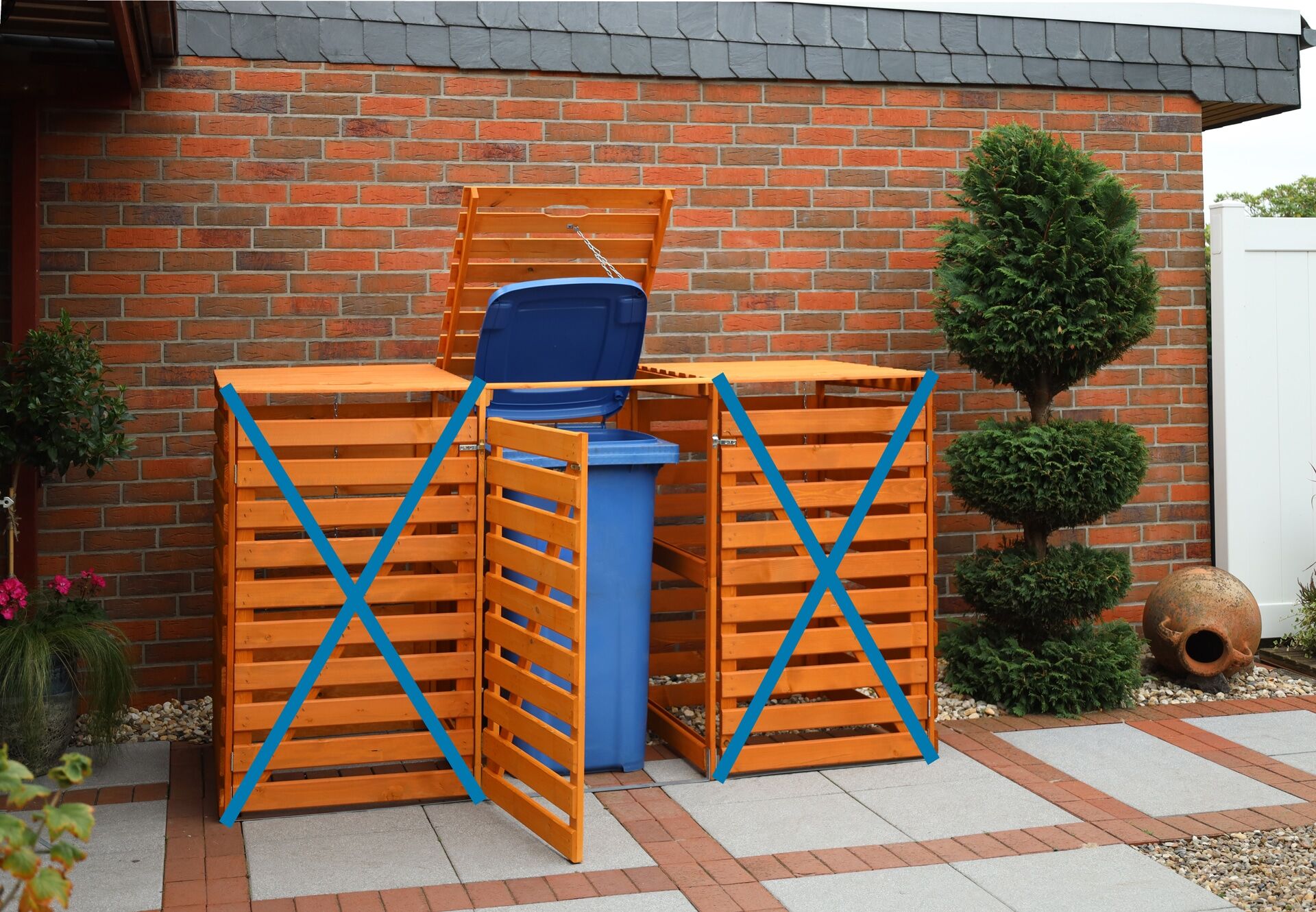 Mülltonnenbox PROMADINO "Vario V Erweiterung", braun (honigbraun), B:92cm H:122cm T:70cm, Massivholz, Metall, Aufbewahrungsboxen, besonders robust aus zertifiziertem Kiefernholz gefertigt