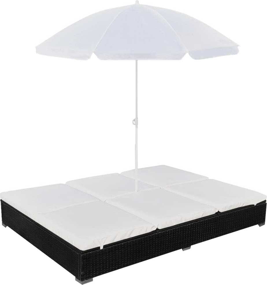 The Living Store Outdoor-Loungebett mit Sonnenschirm Poly Rattan Schwarz