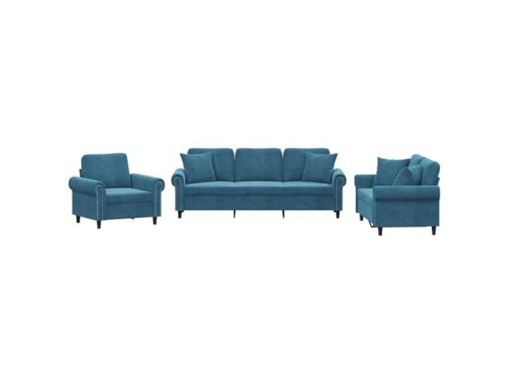 Todiikf 3-Teiliges Sofa Set Samt Couchgarnitur mit Kissen Blau Elegantes Polstermöbel Set aus blauem Samt mit weicher Schaumstoffpolsterung für das Wohnzimmer oder Gästezimmer.
