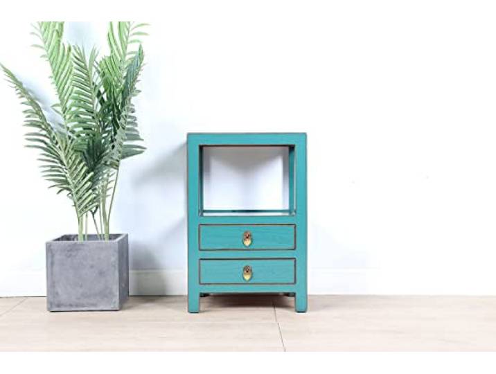 Yajutang Chinesische Kommode Nachtschrank Massivholz türkis RAL5018