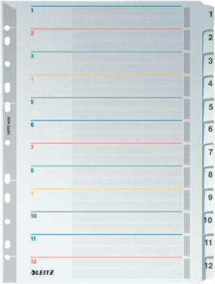 LEITZ® Wiederbeschreibbare Kartonregister, Zahlen 1-12, mit Lochung
