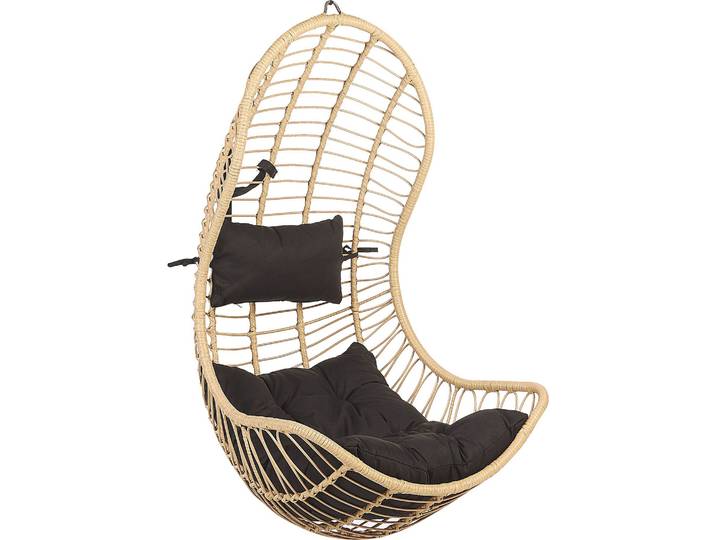 BELIANI Hängesessel Beige Rattan inkl. Kissen Outdoor Indoor Boho Stil