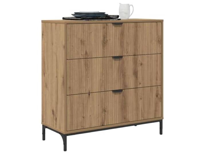 KTHLBRH Sideboard Eiche Handwerk 79,5 x 33 x 82 cm Mehrschichtholz 3 Schubladen, Metallbeine, einfache Pflege, Wohnzimmerschrank