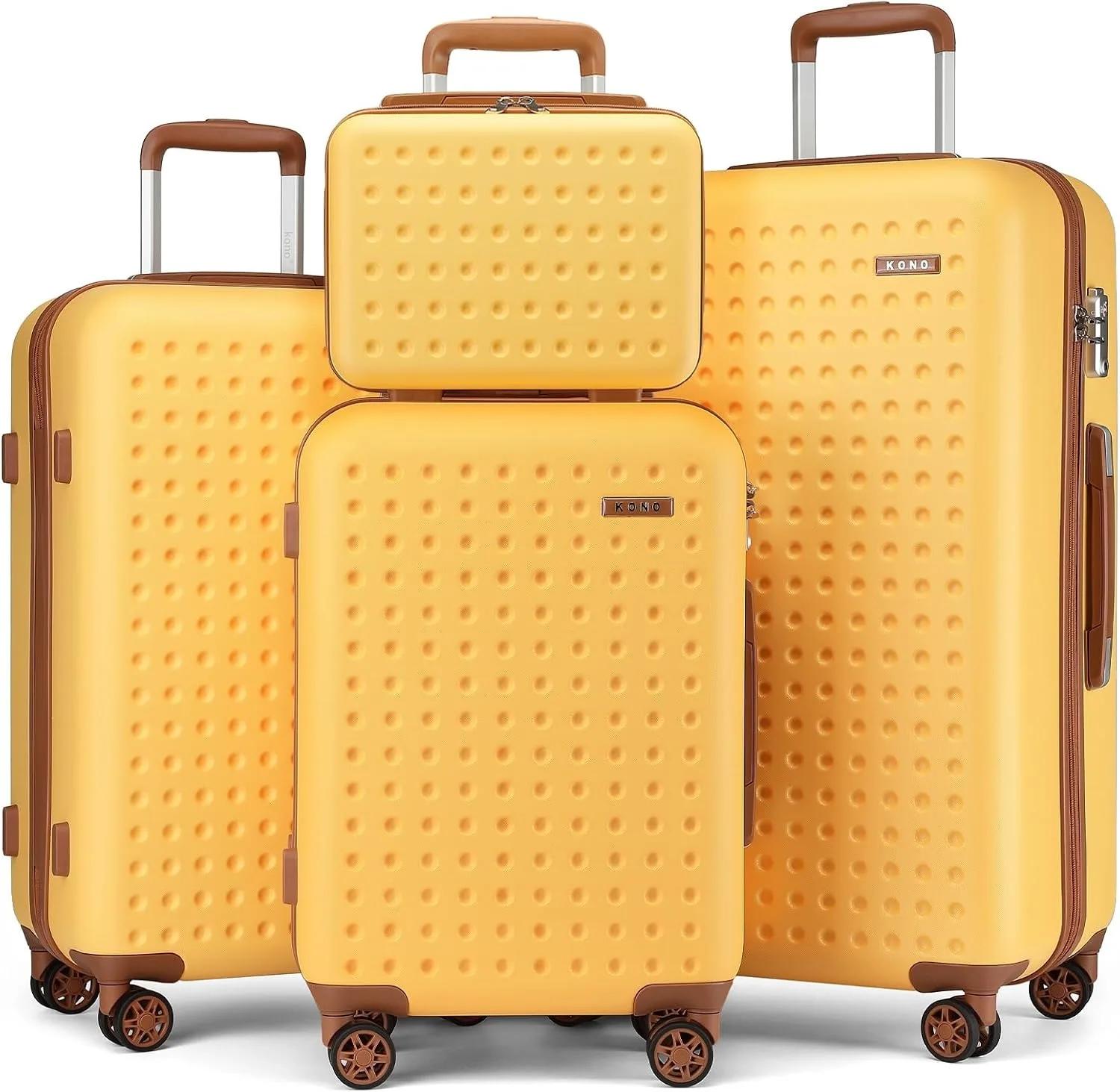 Kofferset - 4-teilig - Polyester - TSA-Zahlenschloss - 360°-Rollen - Gelb