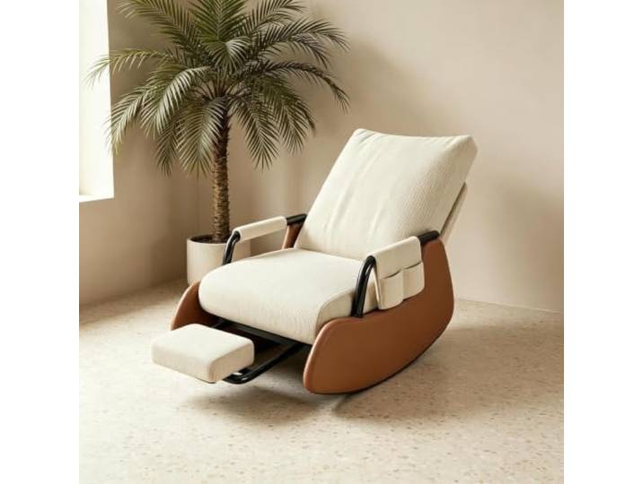 kumamart Relaxsessel mit Hocker mit Praktischer Seitentasche Ergonomischer Schaukelstuhl mit ausziehbarer Fußstütze und Seitentasche für tägliche Entspannung.
