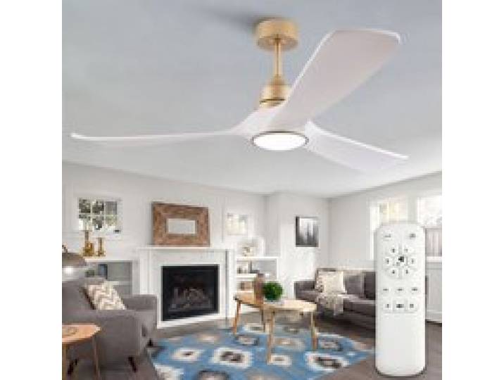 Ventilateur Plafond 52 Pouces Blanc Or Ventilateur Lumineux FloraGrace Pour Chambre Salon Moteur DC Réversible 132x132x48cm