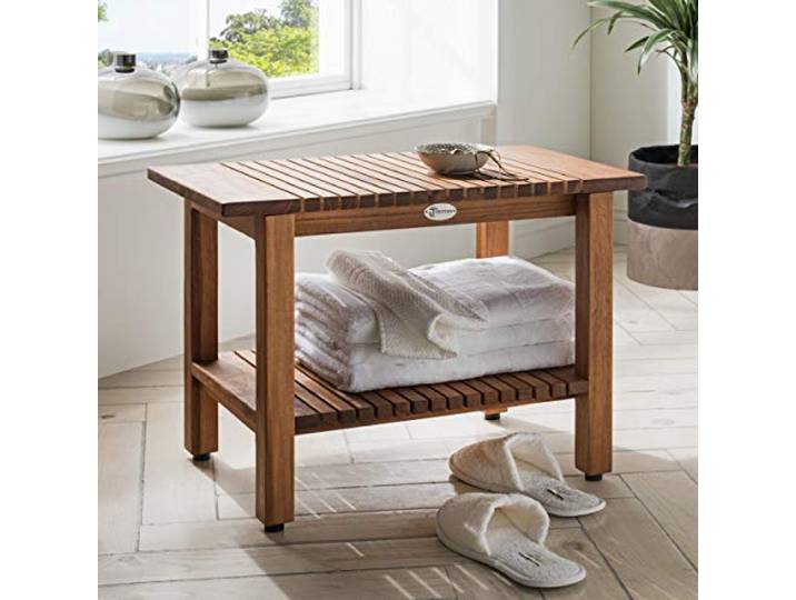 Destiny Beistelltisch SPA & Living geriffelt mit Ablagefach 61x35x44cm Teak