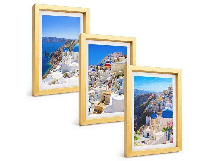 BILDER SET 3er Set - 20x30 cm Goldrahmen - Landschaftsarchitektur Oia Santorini