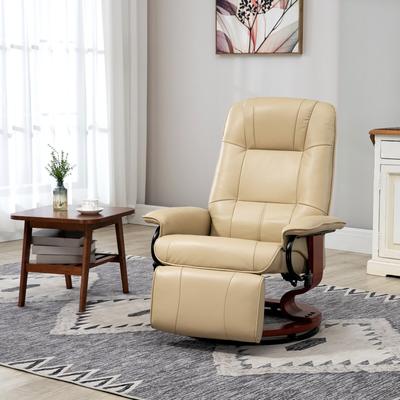 GREATPLANINC Faux Leather Manual Recliner with Swivel Wood Base, Padded Armrests Retractable Footrest, Adjustable Backrest Office Chair
