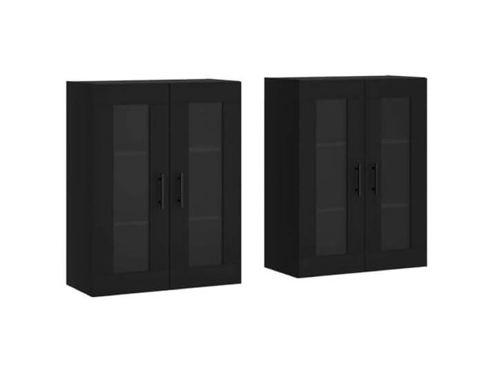Fisinber 2er Set Wandschrank Schwarz mit Glastür Holzwerkstoff Elegantes 2er Set Wandschränke mit Glaseinsatz für Wohnzimmer und Flur, schafft Platz ohne Bodenfläche zu belasten.