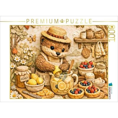CALVENDO Puzzle Wenn der Garten Früchte schenkt - Bär mit Zitronenlimonade | 1000 Teile Lege-Größe 64x48cm Foto-Puzzle für glückliche Stunden