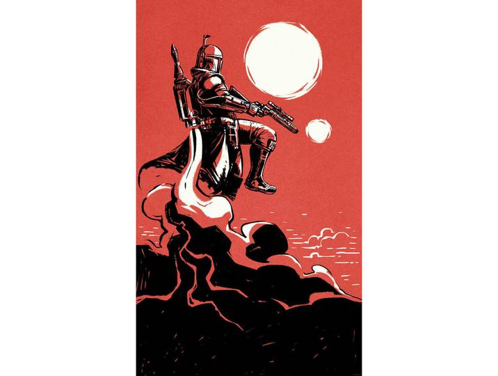 Star Wars Fototapete Boba Fett Bounty Hunter, Rot, Schwarz, Weiß, Cartoon, 150x250 cm, Tapeten & Wandverkleidungen, Fototapeten